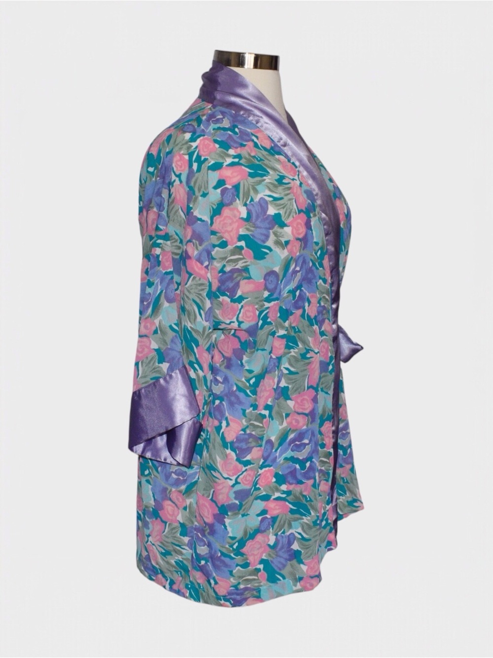 Victorias Secret Vintage 80s Floral Kimono Robe Wrap Gold Label - Picture 2 of 5
